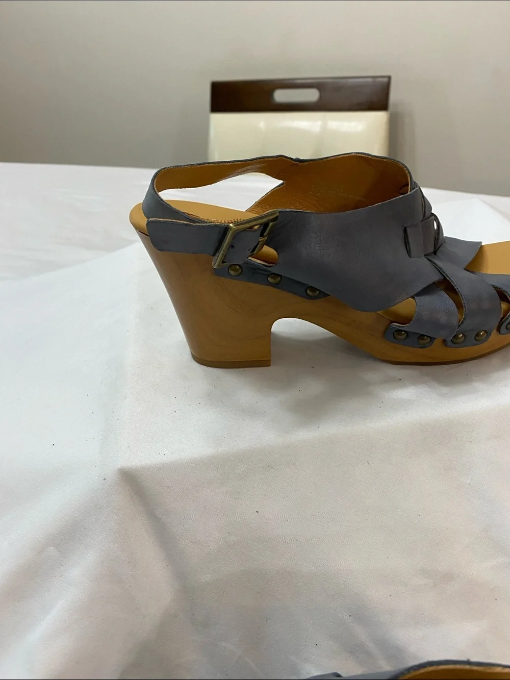 Kork-Ease Slate Blue Woven Leather Slingback Sandals